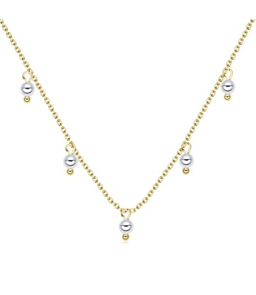 Pretty 5 Pearls of Ocean Gold Plate Silver Necklace SPE-3290-GP